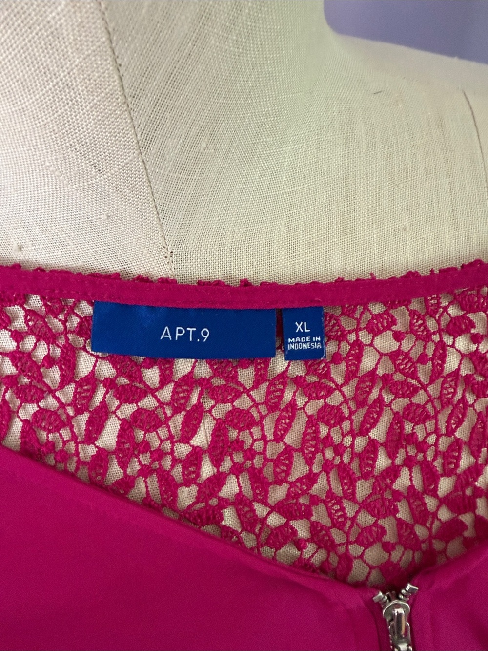 Apt. 9 Fuchsia Short Sleeve Zip V-Neck Blouse - Picture 5 of 5